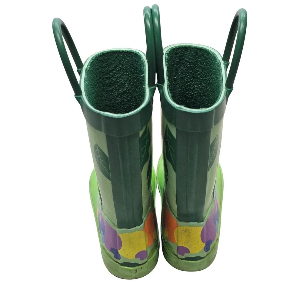 Cat & Jack Kids Green Caterpillar Rain Boots Pull On Handles Size 8 Toddler